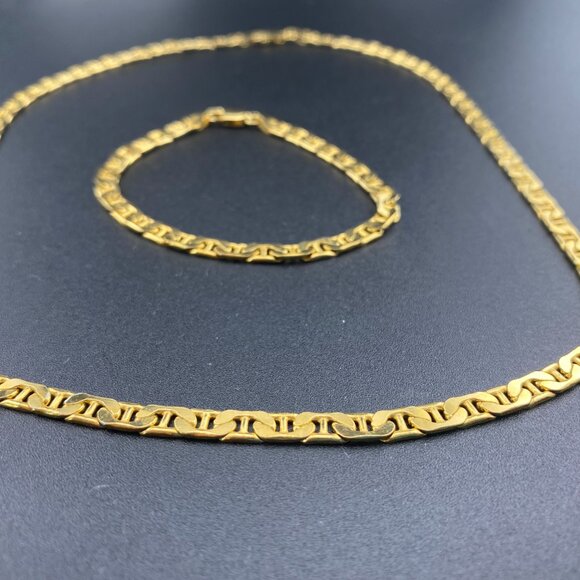 HCT Sterling Silver Gold Vermeil Mariner Anchor Chain Necklace 18" + 7" Bracelet - Picture 4 of 8